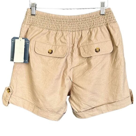 NWT Democracy Smocked Waist High Rise Flax Shorts - Picture 2 of 7